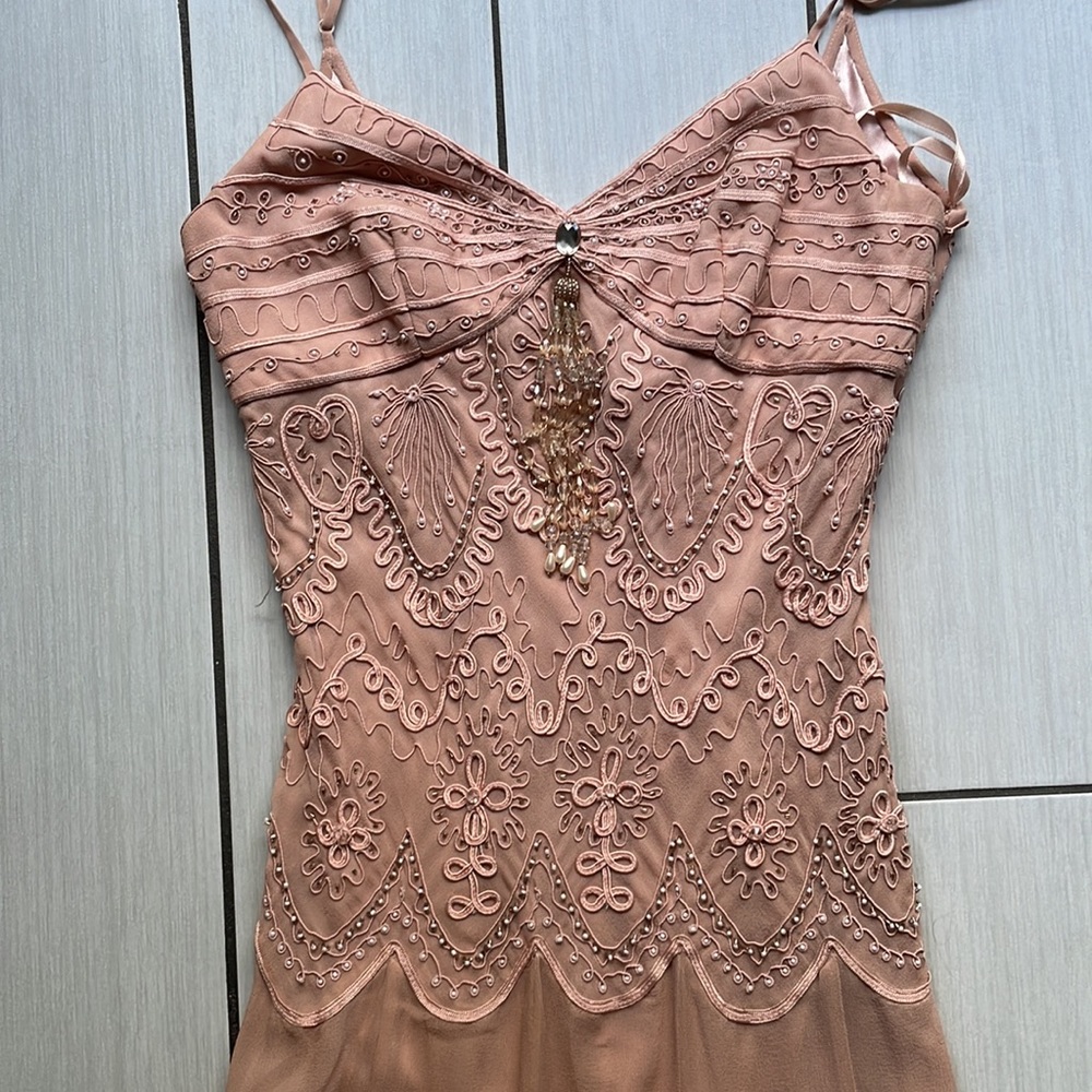 SUE WONG  dusty rose colored dress beaded 1920s style Size S/M has a small stain - Picture 5 of 15